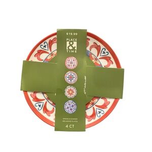 Place‎ & Time Plates NEW Set of 4 Melamine Plates Modern Art 8"